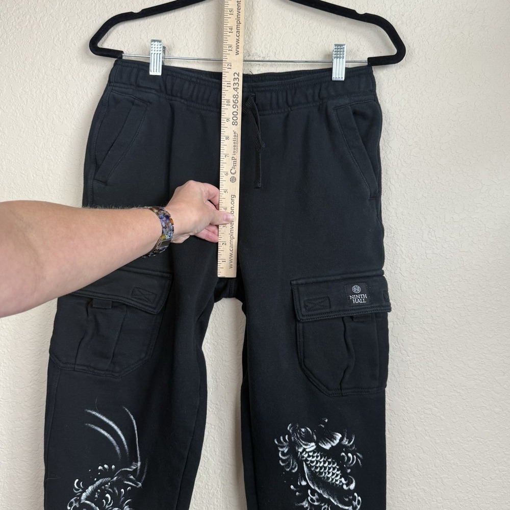 Ninth Hall Koi Fish Graphic Cargo Jogger Sweatpants Black Y2K Streetwear Sz L - Picture 3 of 10